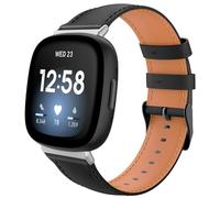 TiMOVO Leather Band Compatible with Fitbit Versa 4/Versa 3/Sense 2/1, Black