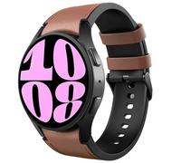 TiMOVO Leather Hybrid Band Compatible with Galaxy Watch 7 6 5 4 40/44mm | Silicone Strap for Watch 4 6 Classic 47 43 42mm, Watch 5 Pro 45mm, 20mm Quick Release Genuine Straps for Women Men, Brown