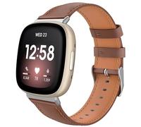 TiMOVO Leather Strap Compatible with Fitbit Versa 4/Fitbit Versa 3/Fitbit Sense 2/Sense Watch Bands, Top Grain Genuine Classic Leather Replacement Wristbands Straps for Women Men, Brown