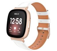 TiMOVO Leather Strap Compatible with Fitbit Versa 4/Fitbit Versa 3/Fitbit Sense 2/Sense Watch Bands, Top Grain Genuine Classic Leather Replacement Wristbands Straps for Women Men, White