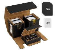 TiMOVO MTG Commander Deck Box, Holds 200+ Double-Sleeved Cards,Leather Magnetic Card Storage Box with 2 Commander Display & 4Dividers & Dice Tray Fit YuGiOh TCG CCG Magic Cards, Black Gold