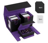 TiMOVO MTG Commander Deck Box, Holds 200+ Double-Sleeved Cards,Leather Magnetic Card Storage Box with 2 Commander Display & 4Dividers & Dice Tray Fit YuGiOh TCG CCG Magic Cards, Black+Purple