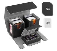 TiMOVO MTG Commander Deck Box, Holds 200+ Double-Sleeved Cards,Leather Magnetic Card Storage Box with 2 Commander Display & 4Dividers & Dice Tray Fit YuGiOh TCG CCG Magic Cards, Black & Gray