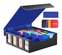 TiMOVO MTG Deck Box, Magnetic Trading Card Storage Case Holds 3000+ Sleeveless Cards with 20 Colorful Dividers & 4Pcs Card Supporters, 4 Rows Commander Card Deck Box for Magic Game Cards, Black + Blue