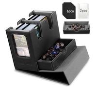 TiMOVO MTG Deck Box with 2 Commander Display & Dice Tray Fits 400+ Unsleeved Cards, Leather Magnetic Commander deck box with 6 Dividers for TCG CCG Magic Cards, Black+Grey