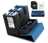 TiMOVO MTG Deck Box with 2 Commander Display & Dice Tray Fits 400+ Unsleeved Cards, Leather Magnetic Commander deck box with 6 Dividers for TCG CCG Magic Cards, Black+Blue