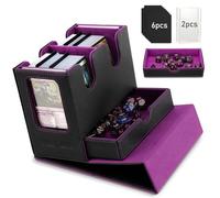 TiMOVO MTG Deck Box with 2 Commander Display & Dice Tray Fits 400+ Unsleeved Cards, Leather Magnetic Commander deck box with 6 Dividers for TCG CCG Magic Cards, Black+Purple