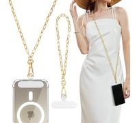 TiMOVO Phone Chain Crossbody, Universal Phone Lanyard with 1× Metal Strap, 1× Wrist Strap, 2× Pads, Crossbody Chain Compatible with Most Smartphones, Gold
