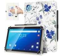 TiMOVO Universal Case for 10.1 Inch Android Tablet, White Blue Floral | with Pen Loop, For All 9.6"-11" Touchscreen Tablet, Two Folding Stand Cover, Hand Strap, Lightweight