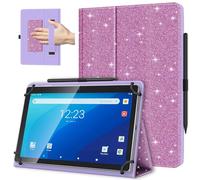 TiMOVO Universal Case for 10.1 Inch Android Tablet with Pen Loop, Lightweight Folding Stand Cover with Hand Strap for All 9.6"-11" Touchscreen Tablet, Glitter Purple