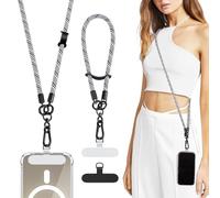 TiMOVO Universal Phone Lanyard, Adjustable Cell Phone Chain Anti-Theft Crossbody Strap for iPhone 15 Pro Max and Most Smartphones, Phone Neck Strap×1, Wrist Strapx1, Lanyard Patch×2, Black/White