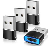 TiMOVO USB to USB C Adapter with LED Light with 27W Fast Charging, Black | 4 Pack USB A Male to USB C Female Adapter for iPhone 17/16/15 Pro Max Plus, AirPods, iWatch, iPad, Galaxy S25, CarPlay