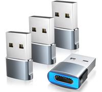 TiMOVO USB to USB C Adapter with LED Light with 27W Fast Charging, Grey | 4 Pack USB A Male to USB C Female Adapter for iPhone 17/16/15 Pro Max Plus, AirPods, iWatch, iPad, Galaxy S25, CarPlay