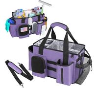 Timoxi Wearable Cleaning Caddy Bag, Cleaning Organizer with Handles, Cleaning Supply Tote with Adjustable Shoulder Strap for Cleaners & Housekeeper (Purple, 13.4'' x 7.3'' x 9.3'')