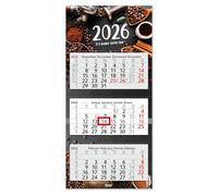 Timr 3-Month Calendar 2026 - Wall Calendar 3 Months with Slider - 70 cm Three-Month Calendar Multilingual D/GB/F/ES I Coffee Café I tr333