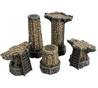 Tims Plum Catacombs Pillars Set - 5-Piece 3D-Printed PLA Terrain Columns for 28mm Tabletop Gaming, Grim Dark Fantasy Architecture Ruins & Scenery for Wargames & RPGs (Grey)