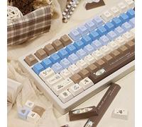 TIMSEKER 130 Keys Cute Blue PBT Keycaps, Custom Cherry Profile Chocolate Design, Dye Sublimation Cream Keycaps for ANSI Layout Mechanical Gaming Keyboard