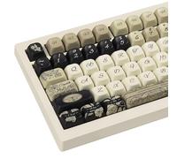 TIMSEKER 145 Keys Vintage PBT Keycaps: Black Beige Gray with Rose Theme, 5-Side Dye Sublimated FOA Profile for ANSI Layout Mechanical Keyboard