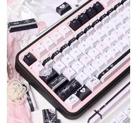TIMSEKER Black and Pink PBT Keycaps Set - Cherry Profile, 5 Side Dye Sublimation with Lace & Bow Patterns, Kawaii Key Caps for Mechanical Gaming Keyboard, 145 Keys