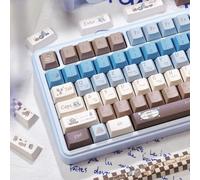 TIMSEKER Blue Cherry Profile PBT Keycap Set - 5 Side Dye Sublimation Custom Keycap for Mechanical Gaming Keyboard - Blue & Brown & Creamy Design, 130 Keys
