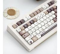 TIMSEKER Warm Coffee Keycaps Set, Round MOA Profile PBT Keycaps, Dye Sublimation Custom Cute Keyboard Caps for Mechanical Gaming Keyboard, 120 Keys