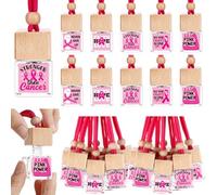 Timtin 50 Pcs Breast Cancer Awareness Gifts Bulk Hanging Car Air Freshener Bottle Pink Ribbon Empty Car Essential Oil Diffuser Glass Ornament for Women Survivor Public Welfare Charity Event Supplies