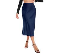 Timuspo Midi Skirt Satin Skirt Women's Elegant Long High Waist Plain Midi Skirt A-line Summer Skirt with Concealed Elastic Band and Zip