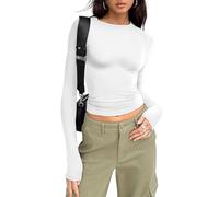 Timuspo White Long Sleeve Top Women Basics Y2k T-Shirt Ladies Sexy Crop Slim Fit Aesthetic Clothes Outfit Party Workout Streetwear Spring XL