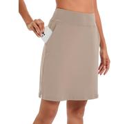 Timuspo Women's Activewear Knee-Length Trouser Skirt with Inner Shorts, Athletic Tennis Skirt with High Waist Skorts with Trousers Underneath Perfect for Sports, Golf, Hiking Training, khaki, L