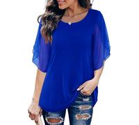 Timuspo Women's Chiffon Tunic Casual Round Collar Large Sizes Half Sleeve Blouse Top Summer Loose Fit, royal, L