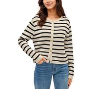Timuspo Women's Short Cardigan with 2 Pockets Button Down Striped Pullover Casual Autumn Cardigan Crew Neck Fashion Knitted Jumper, apricot, L