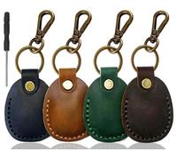 Timyca 4 Pack For AirTag Keyring Case for Apple AirTag Holder [Anti-Lost Design] With Metal Leather Keychain for Kids,Pet,Luggage,Backpack,Keys
