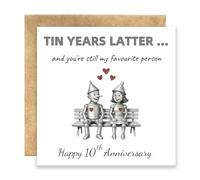 Tin (10th) Wedding Anniversary Card for Husband & Wife - Romantic Keepsake Card with Envelope, 10 Year Couples Gift