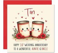 Tin Anniversary Card for Auntie & Uncle - 10th Wedding Anniversary Cards for Aunt Uncle Cute Anniversaries Greeting Cards