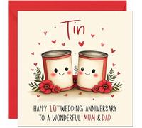 Tin Anniversary Card for Mum & Dad - 10th Wedding Anniversary Cards for Mother Father Cute Anniversaries Greeting Cards