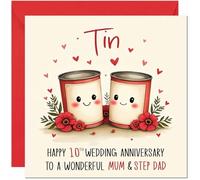 Tin Anniversary Card for Mum & Step Dad - 10th Wedding Anniversary Cards for Step-Dad & Mum Cute Anniversaries Greeting Cards