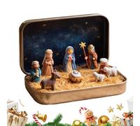 Tin Box Nativity | Portable Mini 3D Holy Figurines Religious Ornament - Christmas Jesus Figurines in Tin Box - for Desk Shelf Home Bedroom Living Room