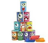 Tin Can Alley Game | Kids’ Throwing Games | Toy for School Fairs, Children's Birthdays | 10 Cans and 3 Bags Included | Develops Coordination and Precision | Indoor & Outdoor | OriginalCorner®