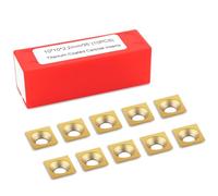 TiN Coated Square Corner Carbide Inserts 4 Edges, 10 * 10 * 2.2mm, 35 Degree Cutting Angle, 10pcs, Countersink Hole (Gold)