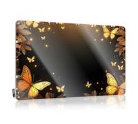 Tin Decor Golden Butterflies And Leaves On Black Background Tin Sign Man Cave Sign Funny Decaor Sign(30X40CM)