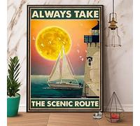Tin Decor Sign Always Take The Scenic Route Sea Retro Tin Signs Vintage Funny Signs Unique Home Decorations Cute Wall Decor Metal Poster for Bedroom Office Kitchen 8x12 inch