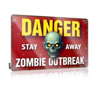 Tin Decor Zombie Outbreak: Danger, Stay Away Tin Sign Man Cave Sign Funny Decaor Sign(30X40CM)