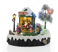 TIN DREAMS | Christmas Ice Skating Rink with Music Movement and Lights | Animated Christmas Scene with Skaters | Illuminated House for Xmas Village Villa or Hamlet | Festive Home Decor