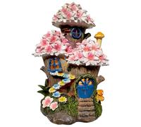 TIN DREAMS FACTORY | Enchanted Flower Treehouse - With Rechargeable Solar Light - Fantasy Outdoor Figure for Garden, Patio, Terrace - Magical Ornament with Automatic LED Lighting