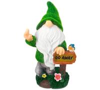TIN DREAMS FACTORY | "Go Away Solar Rechargeable Garden Gnome - Fun Outdoor Decoration for Garden and Patio - Dwarfs - Resin Figures - Original Home Ornaments