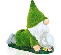 TIN DREAMS FACTORY | Yoga Gnome with Solar Light - Resin Garden Decorative Figure - Outdoor Little Gnome with LED Glowing Bubble - Relaxing Ornament for Garden, Patio and Terrace