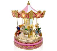 TIN DREAMS | Small Christmas Carousel with Movement, Music and LED Lights | Musical Merry Go Round Carousel | Christmas Village, Miniature, Animated Lighted Scene | Xmas Decoration Ornament for Home