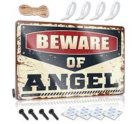 Tin, Funny Wall Art Funny Gift For Friend Wall Decor, Plastic Rustic Metal Tin Sign For Man Cave | Restroom Holiday Gift Custom Beware Of Angel(20X30CM)