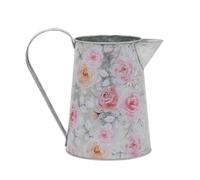 Tin Jug Vase | 17cm Cottage Garden Vintage Floral Metal Pitcher with Aluminium Effect for Dried Artificial Flowers