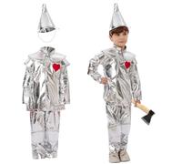 Tin Man Costume Kids with Accessories Funnel Hat Boys Silver Metallic Shirt Pants Halloween Cosplay Party Outfit